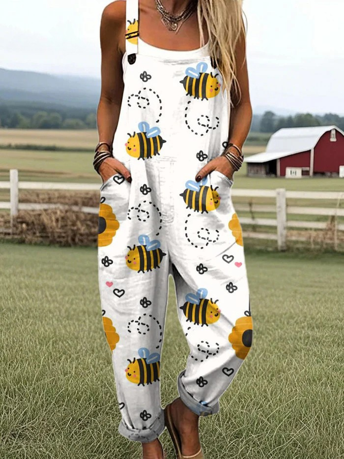 Honeybee Happy jumpsuit from THE WHITMORE FAMILY Jumpsuit Collection, featuring a cheerful yellow design and comfortable fit.