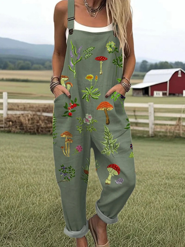Nature-inspired embroidery jumpsuit from THE WHITMORE FAMILY jumpsuit collection, featuring detailed floral embroidery and relaxed fit.