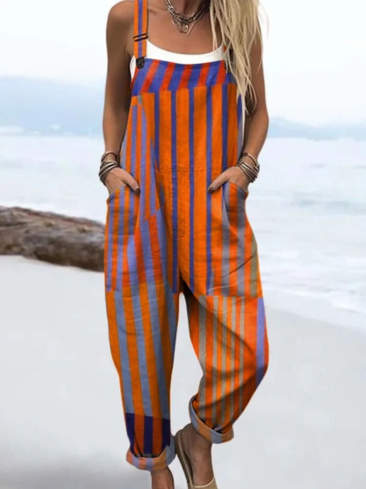 Sunset Stride Jumpsuit from THE WHITMORE FAMILY's Jumpsuit Collection, featuring a stylish, flowy design in sunset hues.