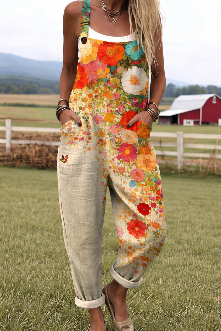 Wildflower Breeze jumpsuit from THE WHITMORE FAMILY jumpsuit collection, featuring a floral pattern and relaxed fit.