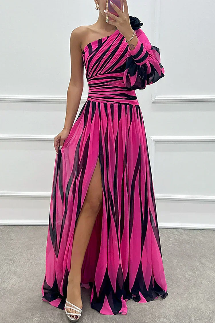 Elegant Shiloh striped maxi dress by The Whitmore Family, perfect for wedding guests, featuring a flowing style and classic pattern.