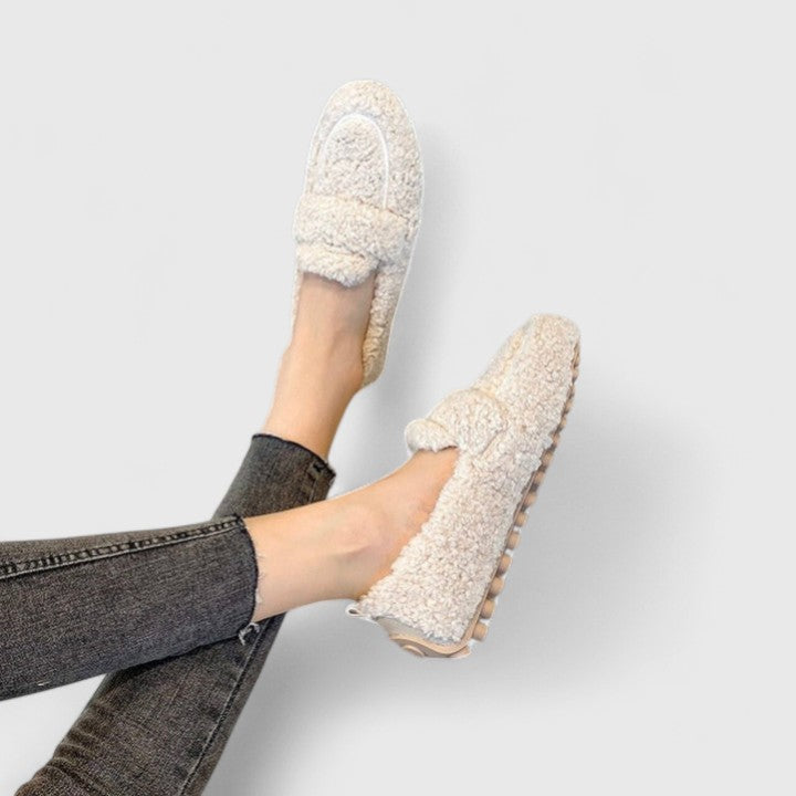 Karelyanne comfortable khaki loafers by THE WHITMORE FAMILY, featuring soft material and classic slip-on design for casual wear.