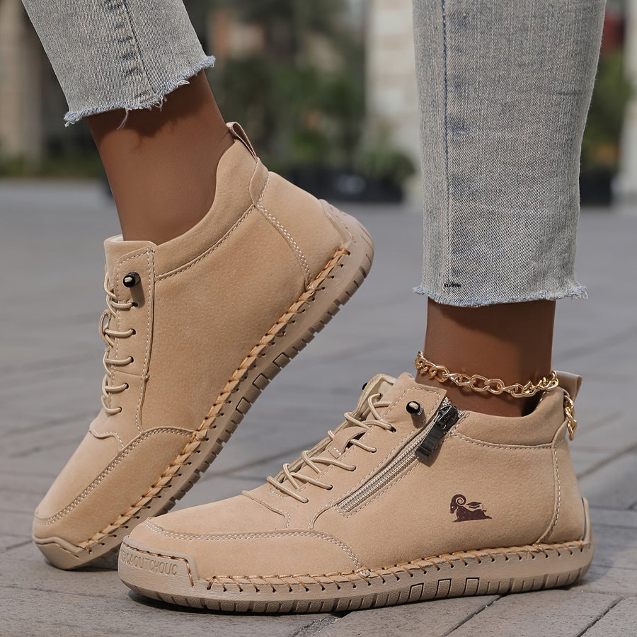 Khaki Nola™ ergonomic support sneakers by THE WHITMORE FAMILY, featuring a comfortable, supportive design for everyday wear.