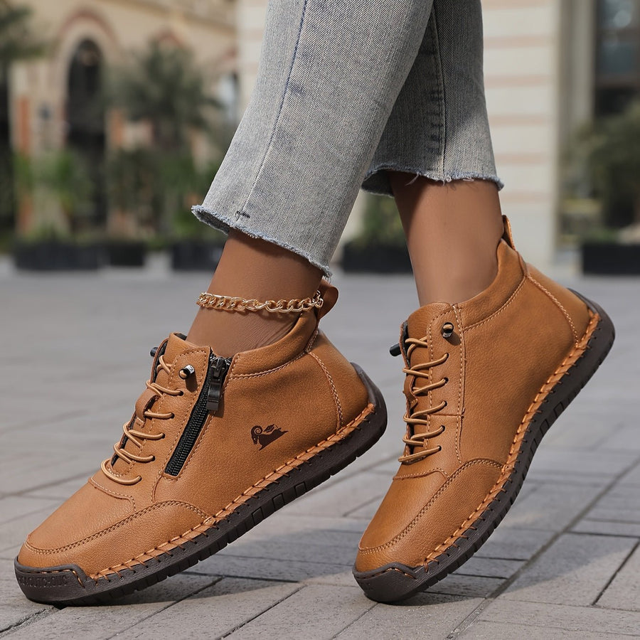 Khaki Nola™ ergonomic support sneakers by THE WHITMORE FAMILY, showing the stylish, comfortable design with supportive insoles.