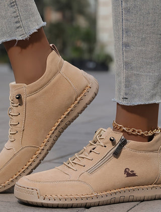 Khaki Nola™ ergonomic support sneakers by THE WHITMORE FAMILY, featuring cushioned soles and breathable design for comfort.