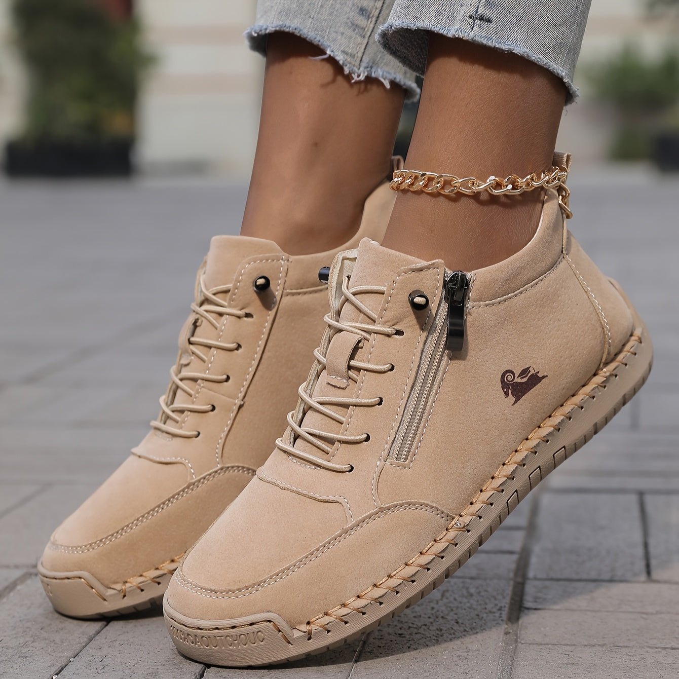 Khaki Nola™ ergonomic support sneakers by THE WHITMORE FAMILY, showcasing cushioned soles and breathable design.