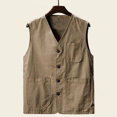Hartley Utility Vest from THE WHITMORE FAMILY, featuring multiple pockets and durable fabric, shown on a model.