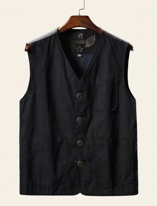 Hartley Utility Vest by THE WHITMORE FAMILY, showcasing a practical, multi-pocket vest in durable fabric.