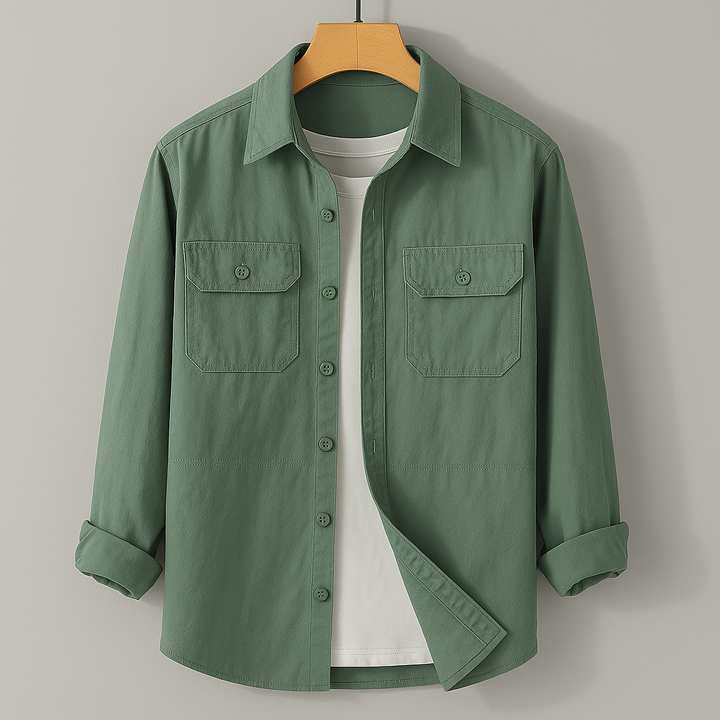 Light khaki Darwin™ Elegant shirt by THE WHITMORE FAMILY, showing a tailored fit with collar and button details.