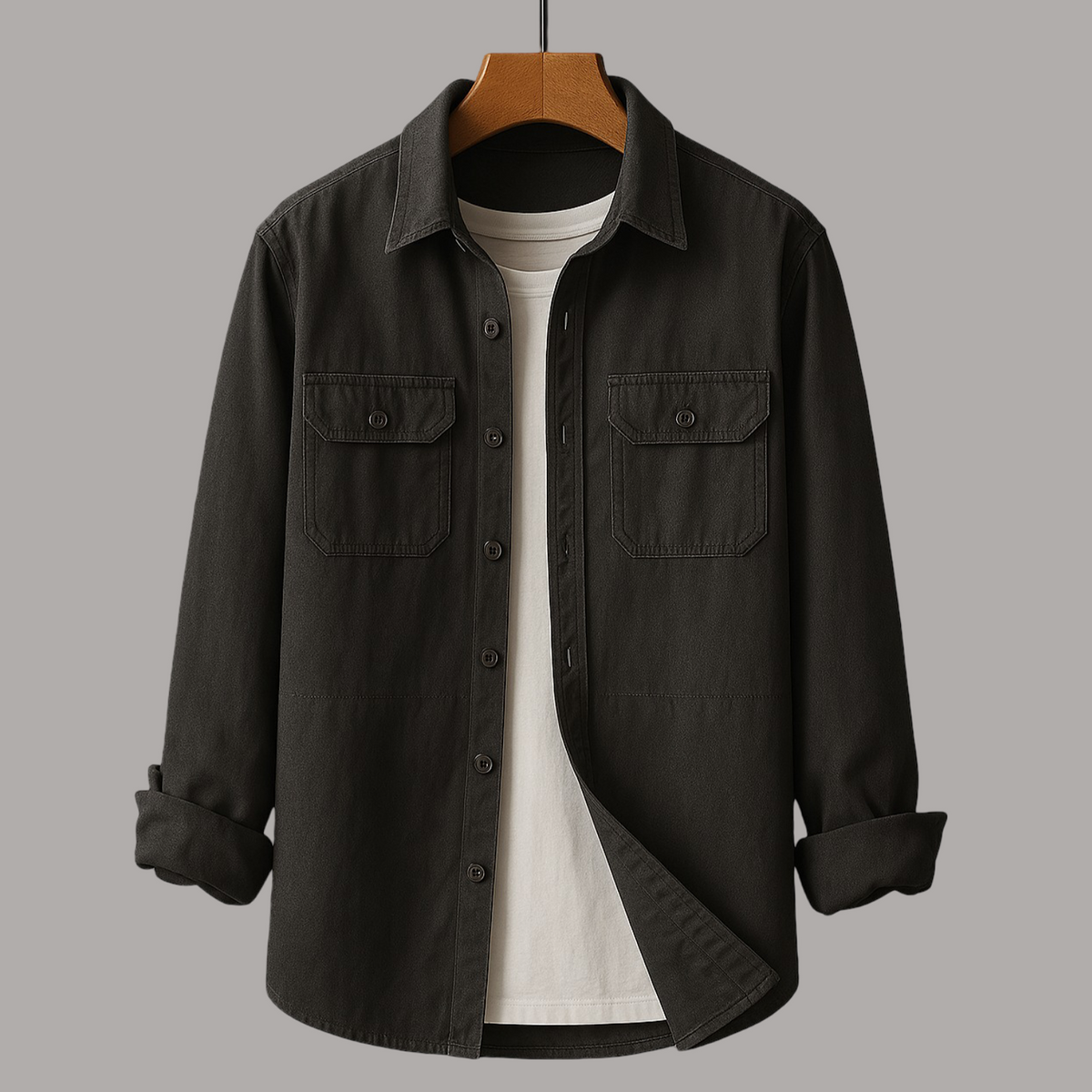 Khaki Darwin™ Elegant shirt by THE WHITMORE FAMILY, XS size, displayed flat with collar and button details.