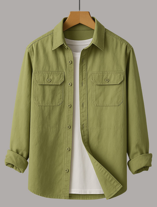 Khaki Darwin™ Elegant shirt by THE WHITMORE FAMILY, displayed flat showing front view with collar and button details.