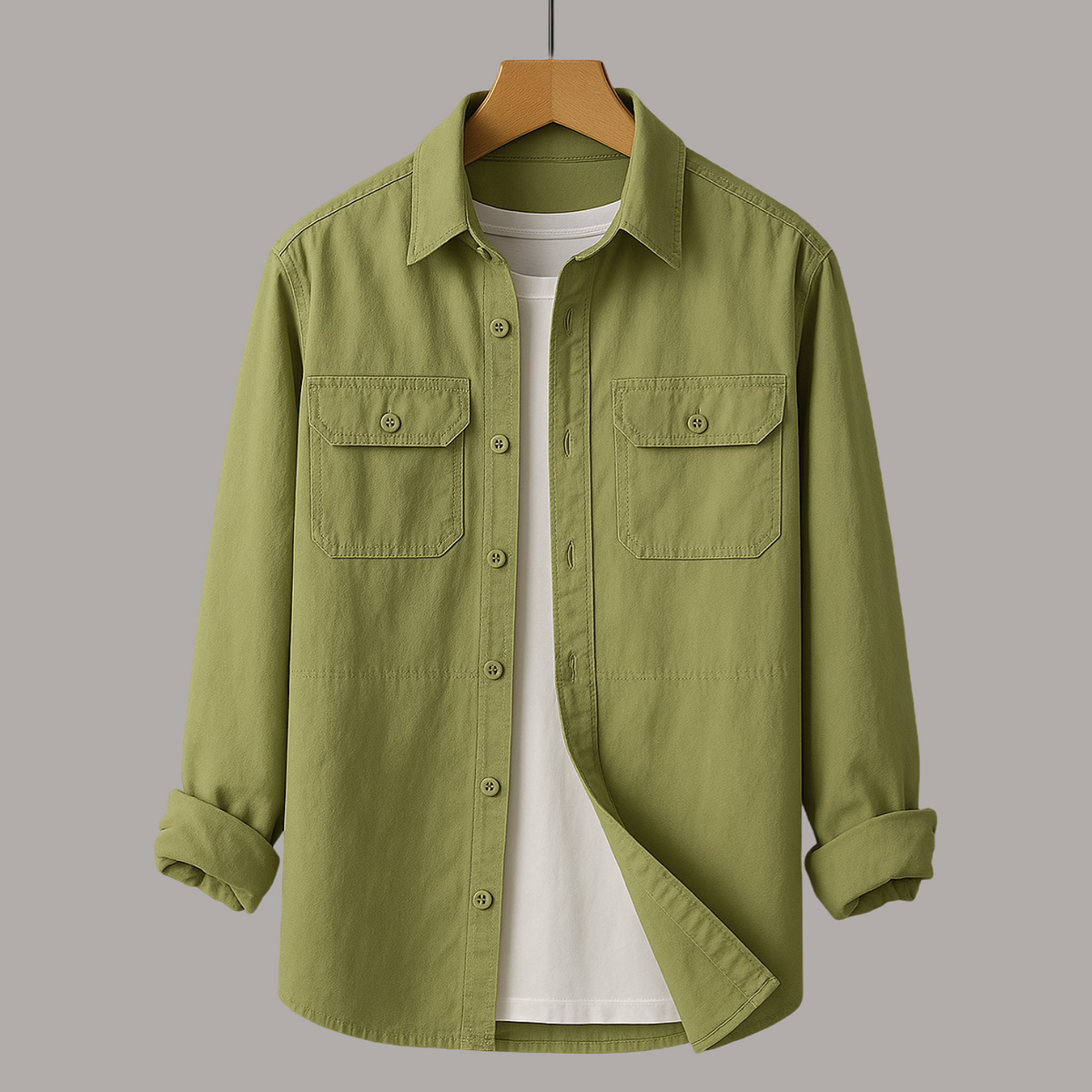 Khaki Darwin™ Elegant shirt by THE WHITMORE FAMILY, displayed flat showing front view with collar and button details.