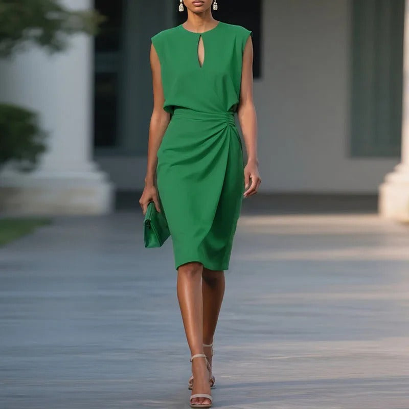 Light blue Gianna professional dress by THE WHITMORE FAMILY, shown on a model, featuring a fitted silhouette and elegant design.