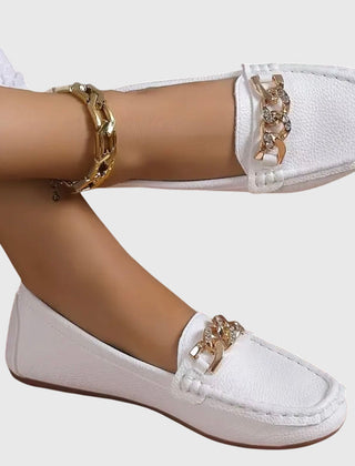 Beige Melissa orthopedic loafers by THE WHITMORE FAMILY featuring a classic slip-on style and comfortable design.