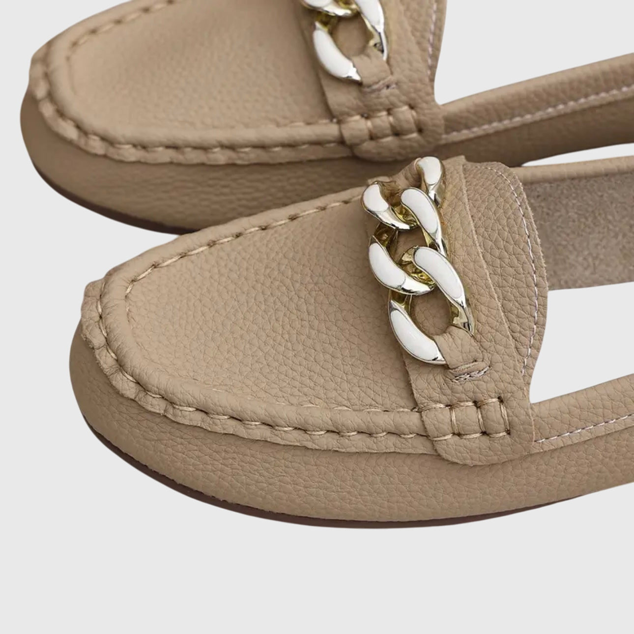 Beige Melissa orthopedic loafers by THE WHITMORE FAMILY, featuring comfortable slip-on design and supportive sole.
