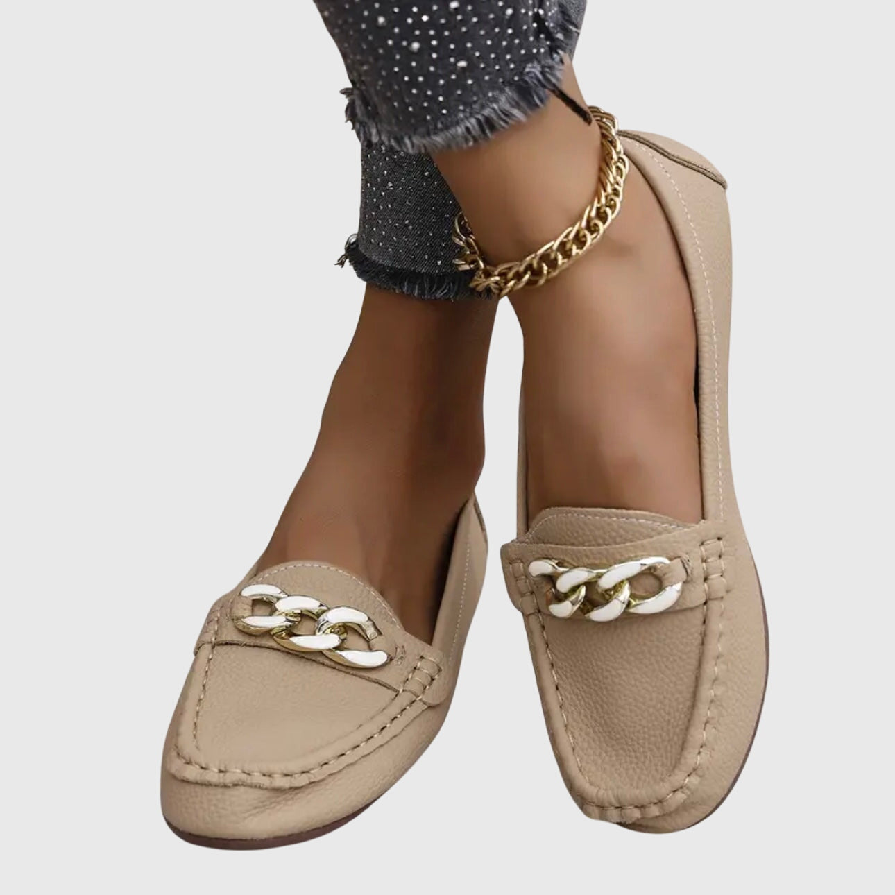Beige Melissa orthopedic loafers by THE WHITMORE FAMILY, featuring comfortable slip-on design and supportive sole.