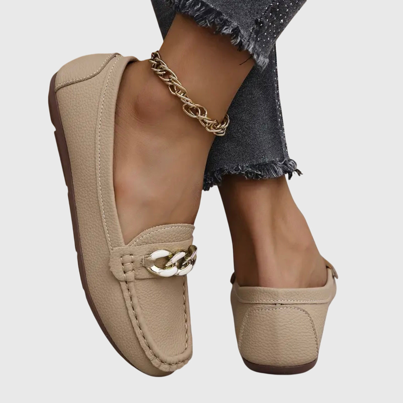 Beige Melissa orthopedic loafers by THE WHITMORE FAMILY, featuring comfortable slip-on design and supportive sole.