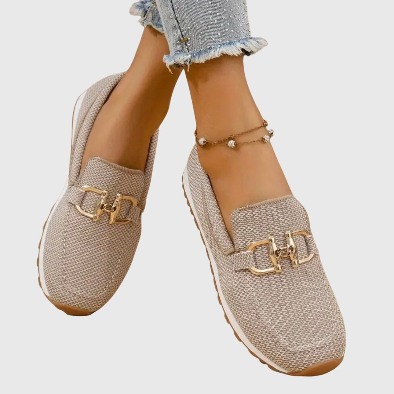 Beige Susana orthopedic loafers by THE WHITMORE FAMILY, featuring comfortable design and classic loafer style for everyday wear.