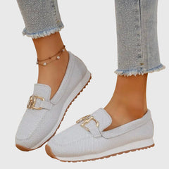 Beige Susana orthopedic loafers by THE WHITMORE FAMILY, showing comfortable slip-on design and supportive sole.