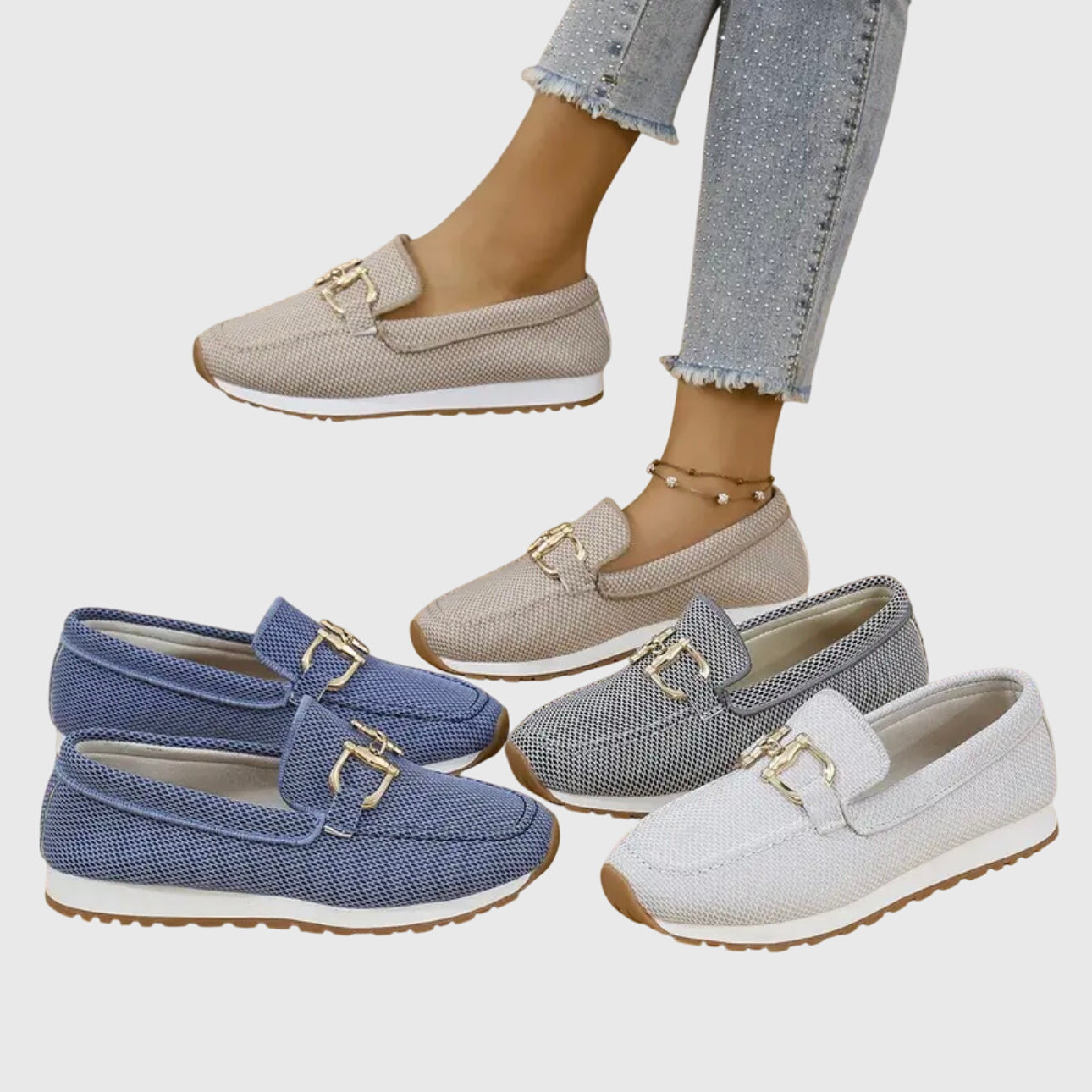 Beige Susana orthopedic loafers by THE WHITMORE FAMILY, featuring comfortable slip-on design and supportive sole for everyday wear.