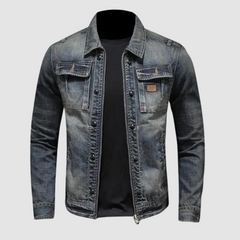 Men's Alfred™ Classic Denim Jacket by THE WHITMORE FAMILY, shown in medium wash with traditional collar and button front.