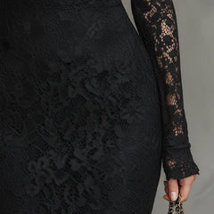 Black lace maxi dress by THE WHITMORE FAMILY, featuring a fitted silhouette and elegant design in size XS.