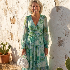 Althea long sleeve floral maxi dress by THE WHITMORE FAMILY, featuring a flowing fabric with vibrant floral print.
