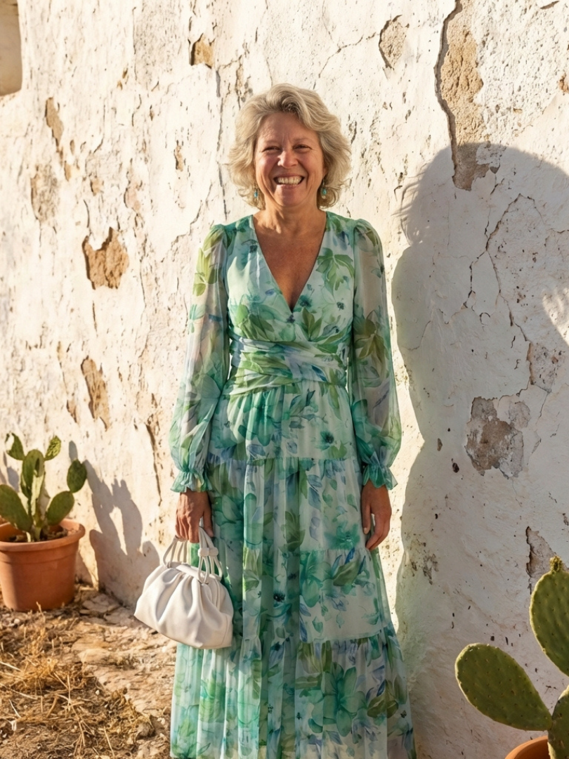 Althea long sleeve floral maxi dress by THE WHITMORE FAMILY, featuring a flowing fabric with vibrant floral print.