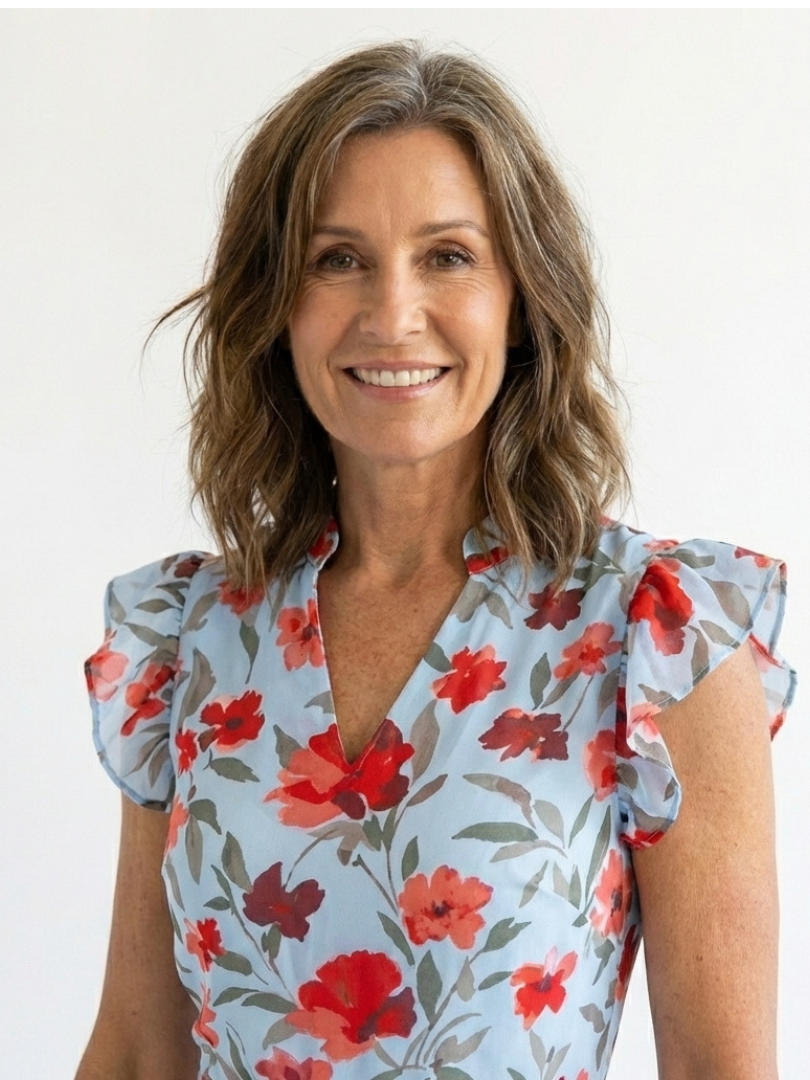 Lila floral v-neck tiered midi dress by THE WHITMORE FAMILY, featuring a flowy, tiered design with a vibrant floral pattern.
