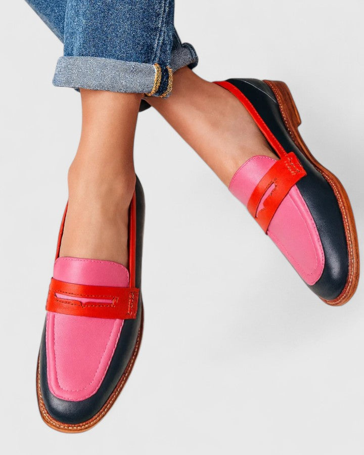 Multi-colored Alisette Elegant Loafers by THE WHITMORE FAMILY, stylish slip-on shoes with a sophisticated design and vibrant details.