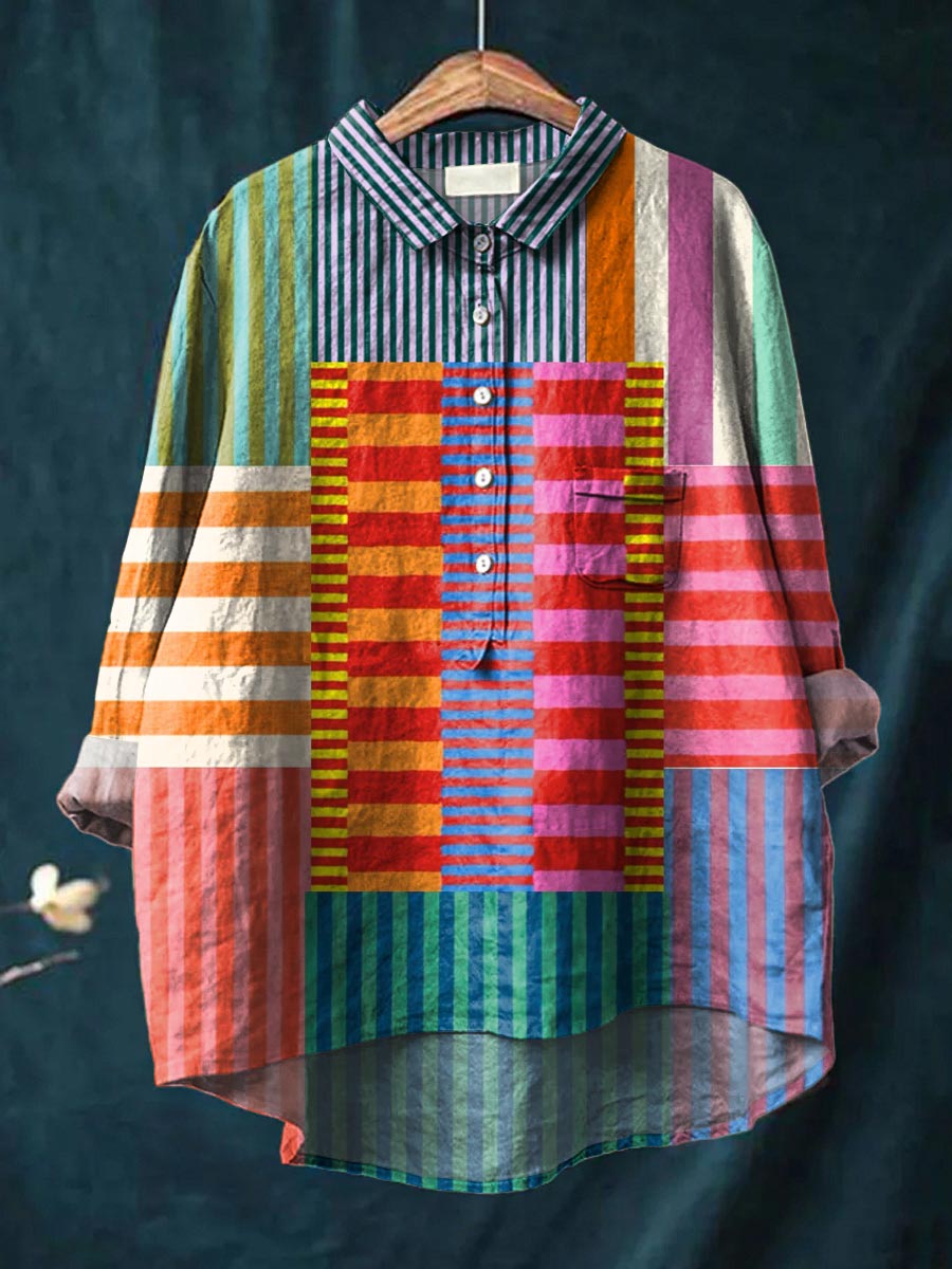 Multicolor Isla color block stripe shirt by THE WHITMORE FAMILY, featuring vibrant horizontal stripes and a casual fit.