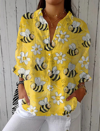 Nancy™ Bee Blossom Blouse by THE WHITMORE FAMILY in multicolor, featuring a floral bee pattern and lightweight fabric.