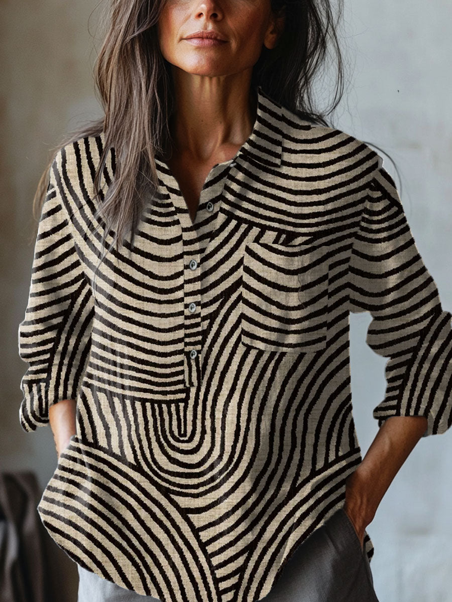 Multicolor abstract striped print shirt from THE WHITMORE FAMILY's Rita collection, featuring a stylish, modern design.