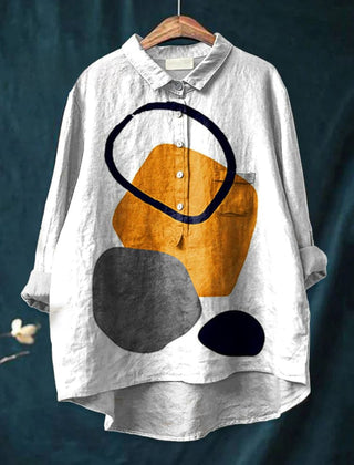 Multicolor geometric abstract print shirt from THE WHITMORE FAMILY brand, featuring a modern design and slim fit.