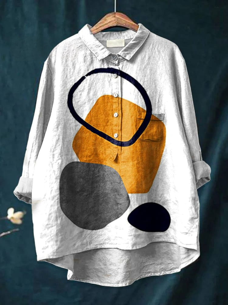 Multicolor geometric abstract print shirt from THE WHITMORE FAMILY brand, featuring a modern design and slim fit.
