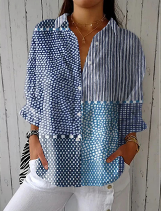 Multicolor Sophie™ Ocean Patchwork Blouse by THE WHITMORE FAMILY featuring a relaxed fit and vibrant patchwork design.
