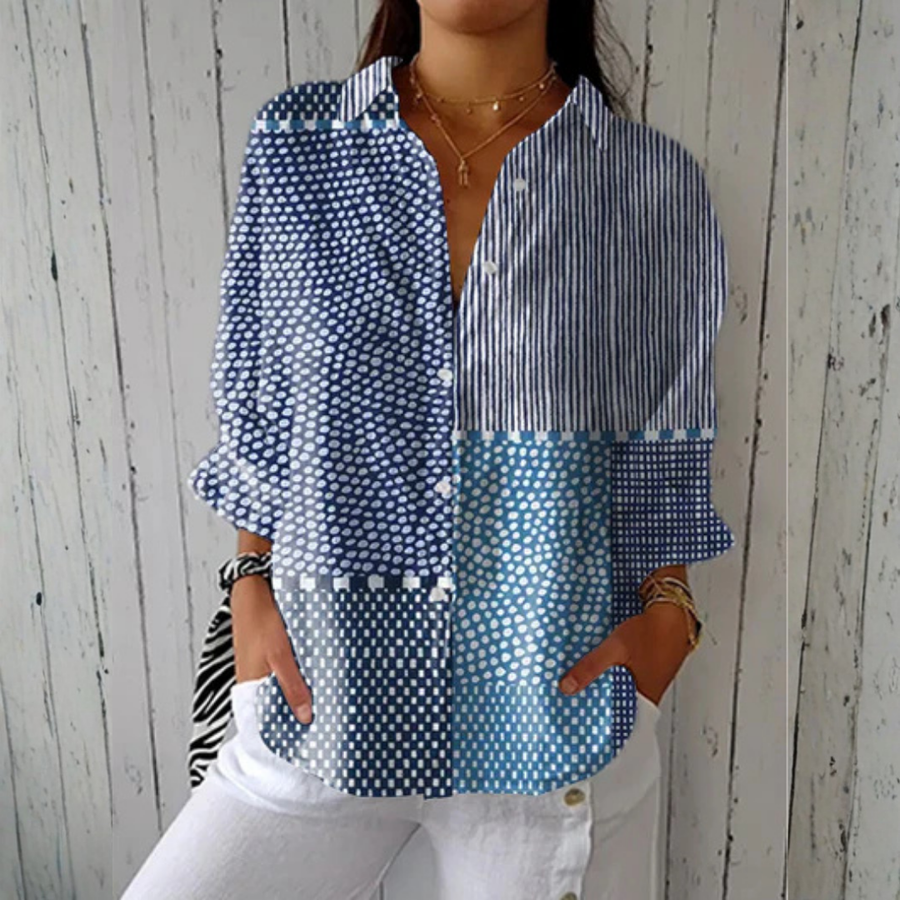 Multicolor Sophie™ Ocean Patchwork Blouse by THE WHITMORE FAMILY featuring a relaxed fit and vibrant patchwork design.
