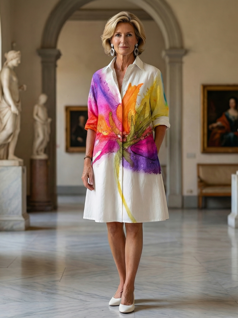 Ulyssa Painted Garden Dress by THE WHITMORE FAMILY featuring multicolor floral print and lightweight fabric.