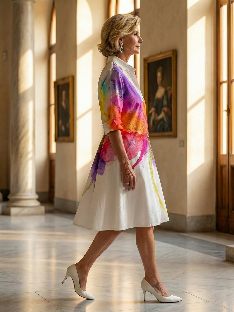 Ulyssa Painted Garden Dress by THE WHITMORE FAMILY, featuring vibrant multicolor floral patterns and a flowing design.