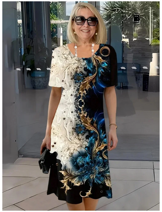 Navy printed Viviana relaxed dress by THE WHITMORE FAMILY, featuring a comfortable fit and casual style.