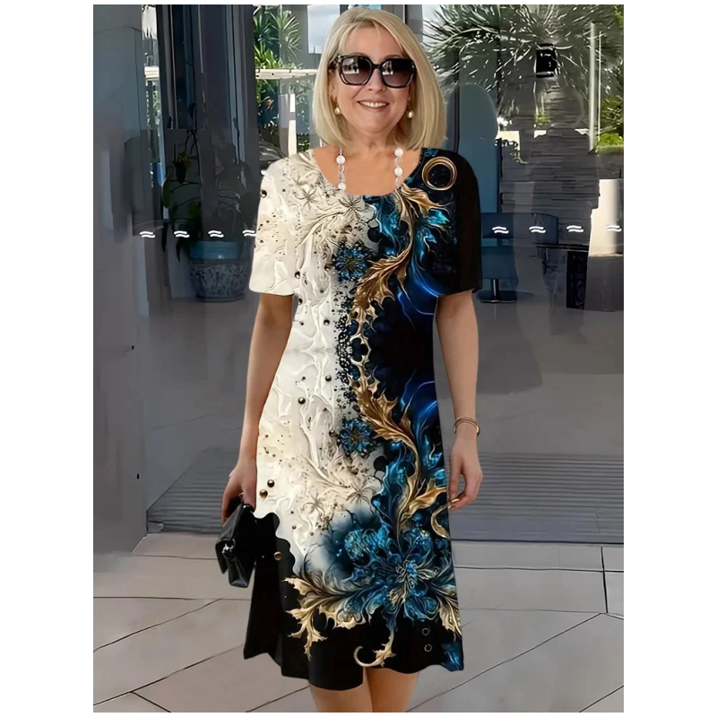 Navy printed Viviana relaxed dress by THE WHITMORE FAMILY, featuring a comfortable fit and casual style.