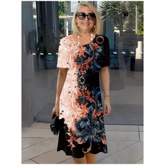 Navy printed Viviana relaxed dress by THE WHITMORE FAMILY, lightweight and casual with a comfortable fit.