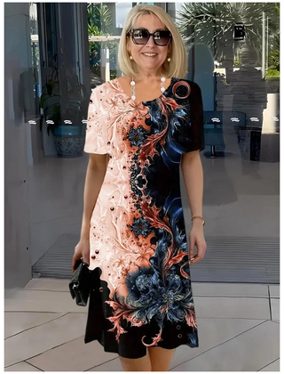 Navy printed Viviana relaxed dress by THE WHITMORE FAMILY, lightweight and casual with a comfortable fit.