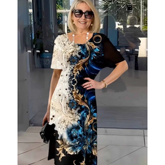 Navy printed Viviana relaxed dress by THE WHITMORE FAMILY, featuring a flowy silhouette and casual style.