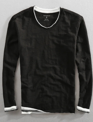 Navy blue Kaido™ Cotton Long Sleeve Shirt by THE WHITMORE FAMILY, shown on a model with a button-up front and classic fit.
