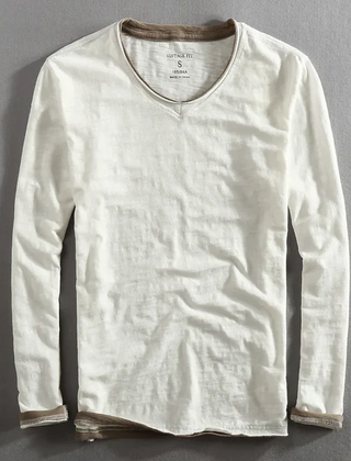 Navy blue Kaido™ cotton long sleeve shirt by THE WHITMORE FAMILY, shown flat with button front and classic collar.
