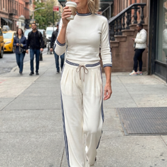 Navy Eirlys fitted long sleeve top and wide-leg pants set by THE WHITMORE FAMILY, stylish and comfortable matching outfit for women.
