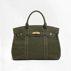 Olive green Camille Boat Tote by THE WHITMORE FAMILY with sturdy handles and spacious interior for everyday carry.