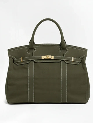 Olive green Camille Boat Tote by THE WHITMORE FAMILY with sturdy handles and spacious interior for everyday carry.