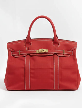 Red Camille Boat Tote by THE WHITMORE FAMILY showing sturdy canvas material and spacious interior for everyday carry.